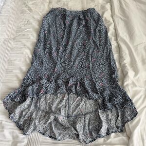 J. Crew Blue Floral High-Low Skirt w/ Pink Floral Accents